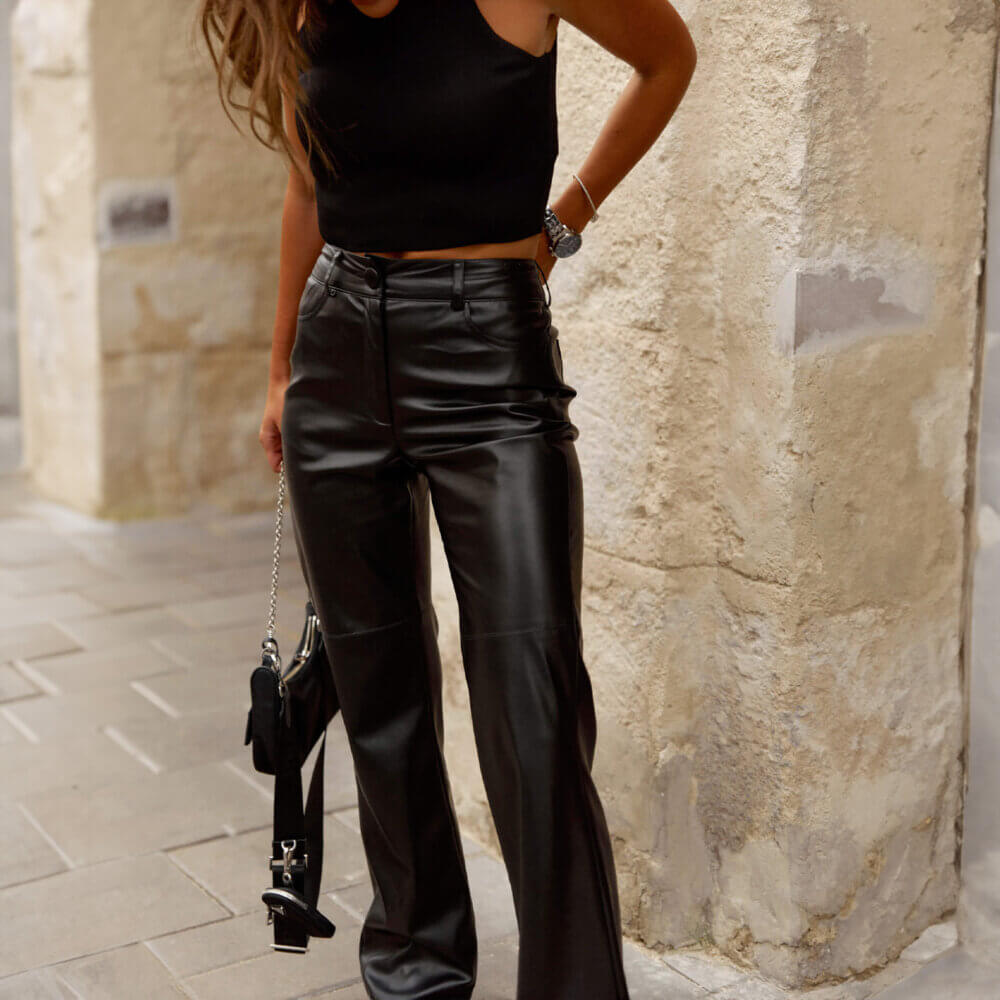 Black Eco Leather Pants