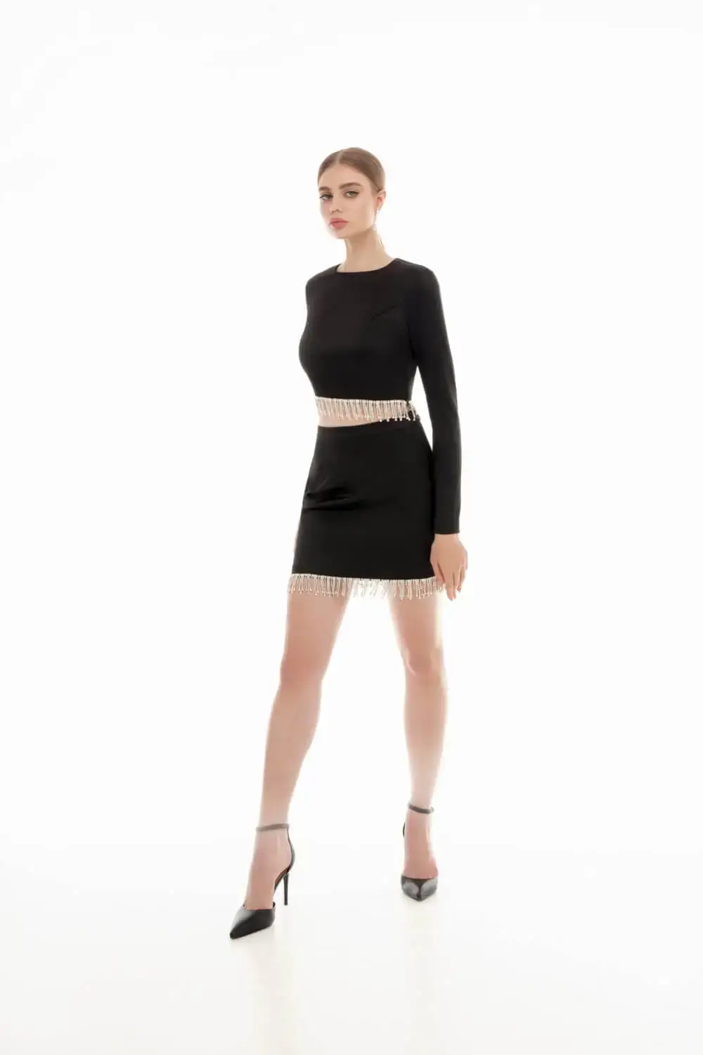 Crystal Fringe Black Skirt