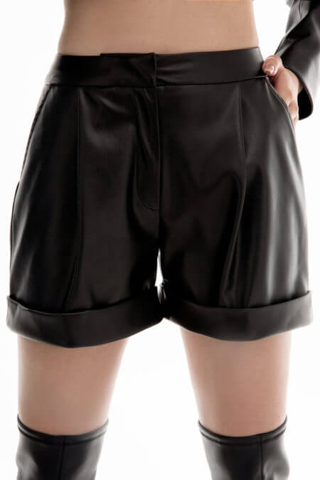 Black Faux Leather Classic Shorts