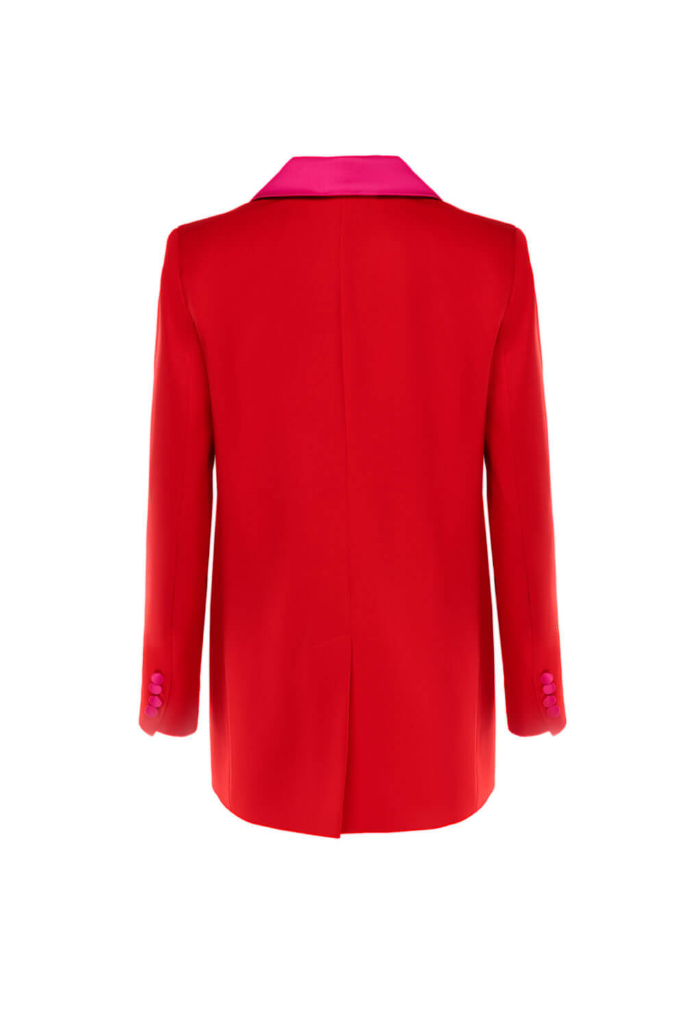 Double-breasted structured red blazer with pink elements