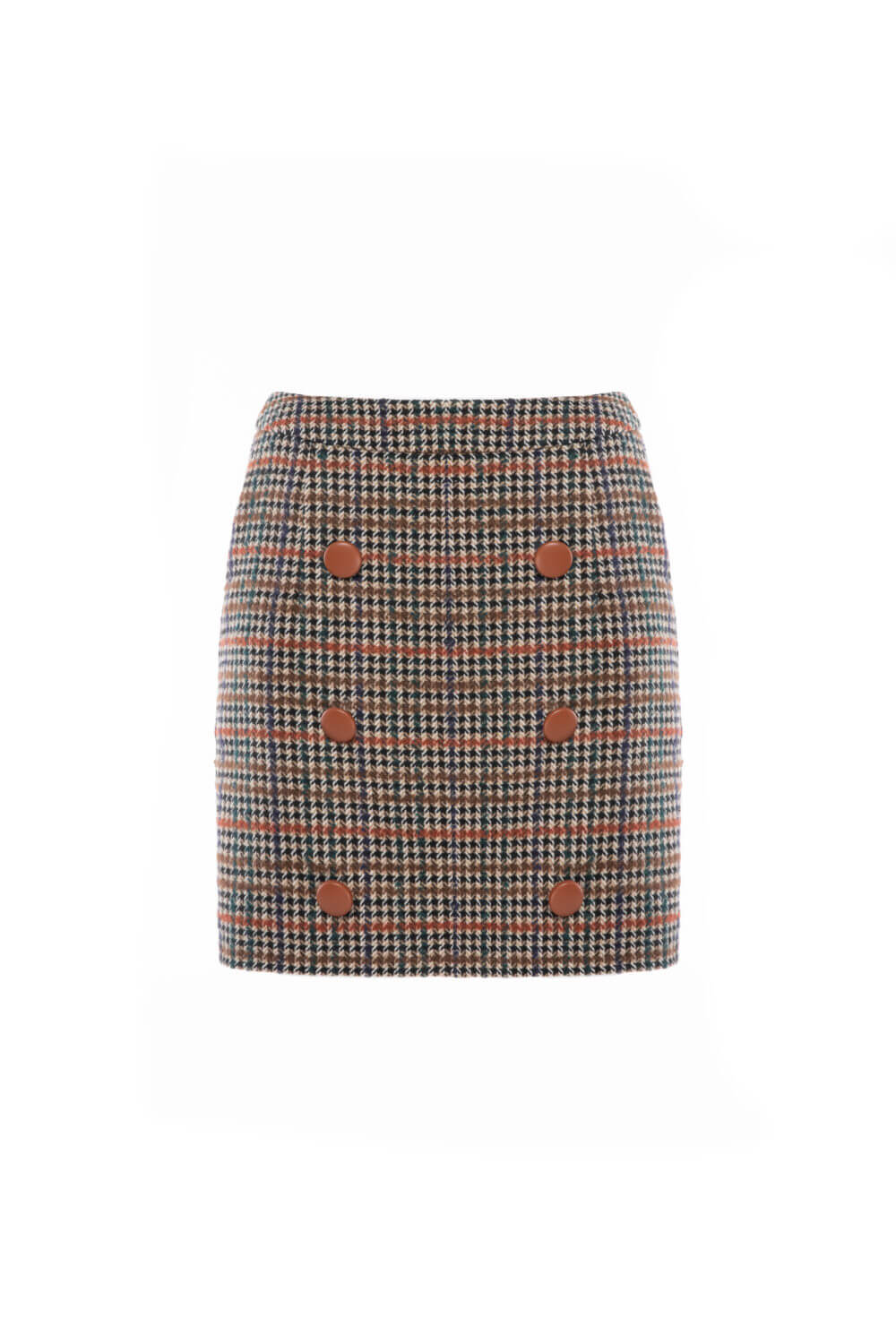 Tweed Houndstooth Skirt With Leather